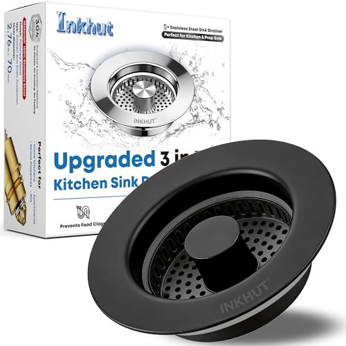 Upgraded 3 in 1 Kitchen Sink Drain Strainer - Stainless Steel Sink Stopper, Anti-Clogging Food Catcher Basket, Sink Bounce Core Drain Strainer Plug for US Standard 3 1/2 inch Drain (Black) | Amazon (US)