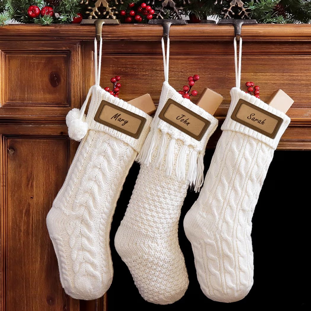 Personalized Christmas Stockings Cable Knit, 3 Pack 18 inches White Large Size Knitted Stockings,... | Amazon (US)