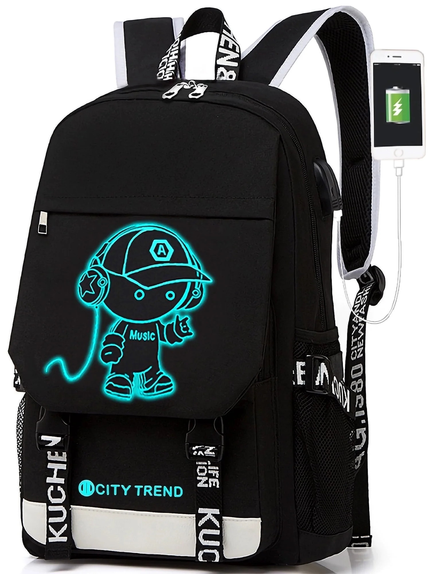 Ficcug Luminous School Bags Backpacks,16" Laptop Backpack with USB Charge Port,Shoulder Student T... | Walmart (US)