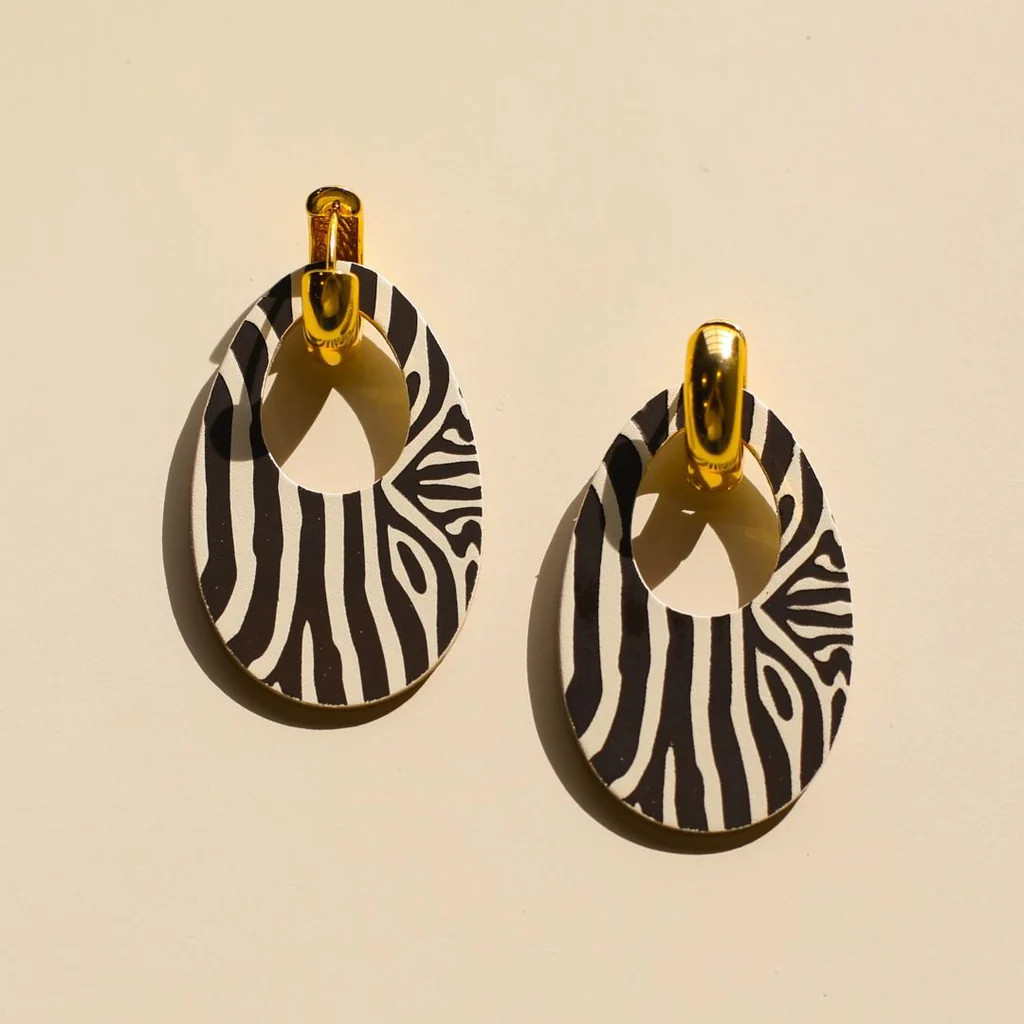 Ecru & Brown Zebra Olivia | Nickel and Suede