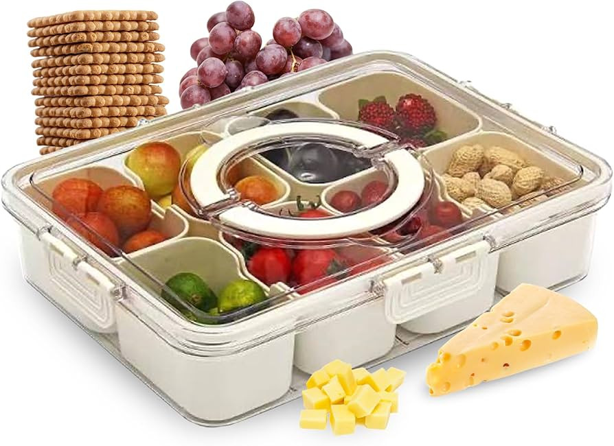 Divided Serving Tray with Lid and Handle,8 Compartment Snackle Box Container for Candy, Nuts, Coo... | Amazon (US)