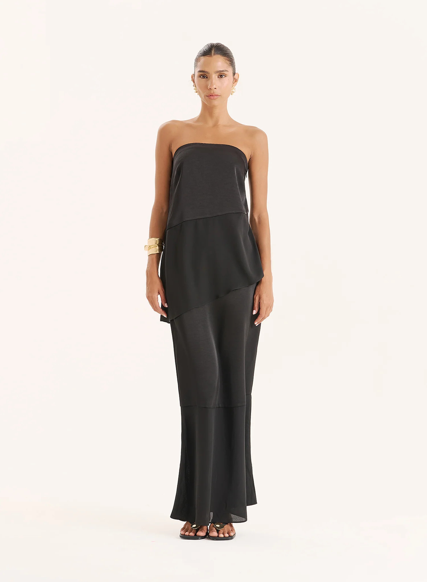 Black Satin And Chiffon Maxi Skirt- Marcia | 4th & Reckless