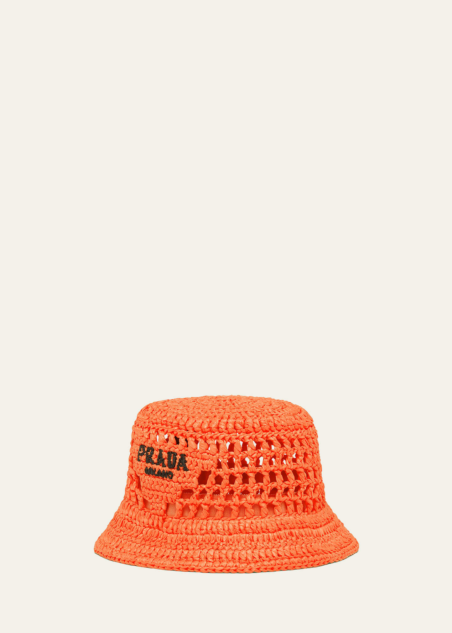 Prada Logo Cutout Raffia Bucket Hat | Bergdorf Goodman