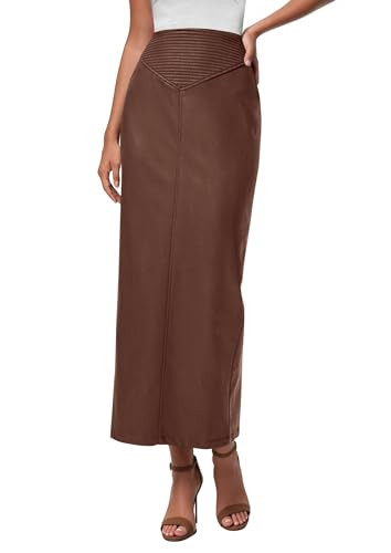 PRETTYGARDEN Long Skirts for Women 2026 Fall Fashion Clothing Faux Leather High Waist Dressy Casu... | Amazon (US)