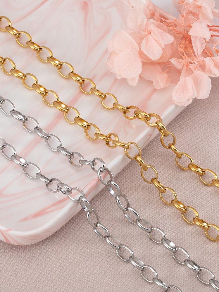 1m Fashionable Stainless Steel Oval Link Chain With Round Rings, Suitable For DIY Necklace, Bracelet And Jewelry Making | SHEIN