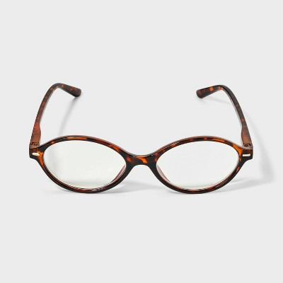 Women's Shiny Plastic Oval Blue Light Filtering Glasses 2.0 Diopter - Universal Thread™ Tortoise | Target