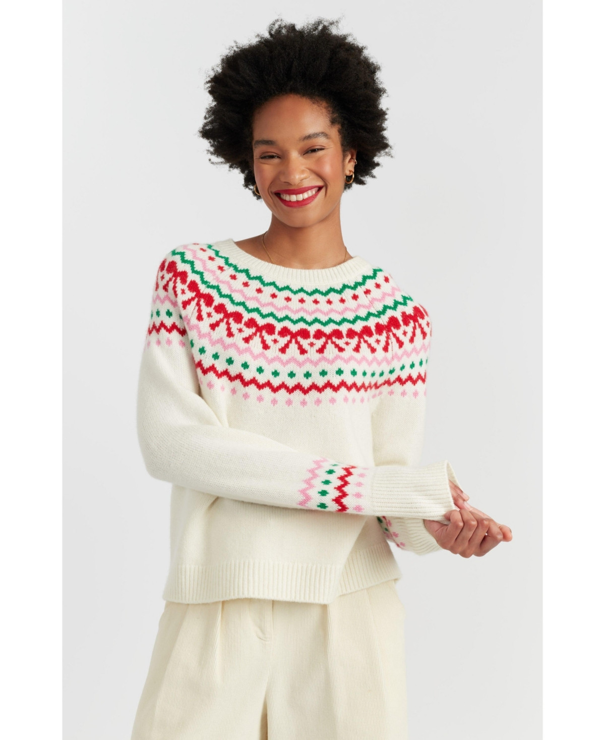 Chinti & Parker Women's Wool-Cashmere Bow Fairisle Sweater - Cream | Macy's