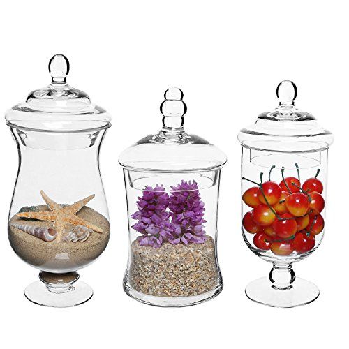 Amazon.com: MyGift Clear Glass Apothecary Jars with Lid, Decorative Footed Vase, Candy Buffet Contai | Amazon (US)