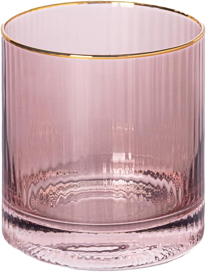 Mary Square 47879 Ribbed Mauve Pink Gold Rim 12 ounce Glass Cocktail Mocktail Drinking Glass | Amazon (US)