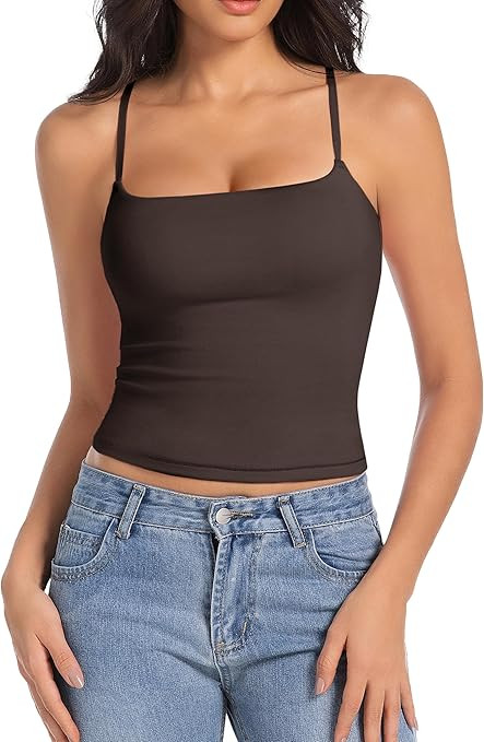Camisole Tops for Women Sleeveless Adjustable Spaghetti Strap Tank Tops Y2K Basic Shirts | Amazon (US)