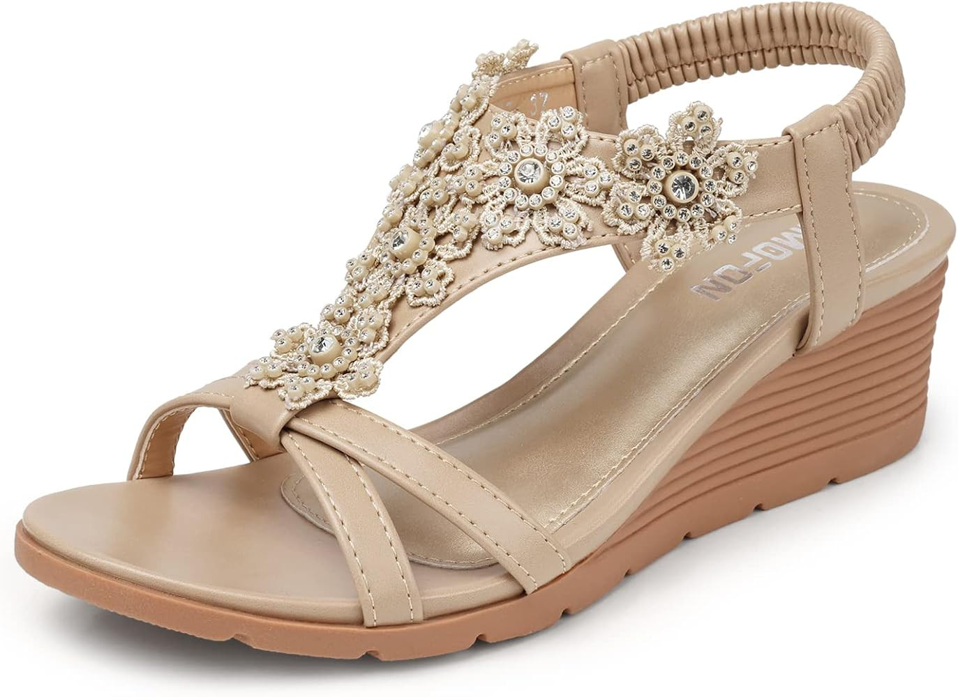 TEMOFON Women's Low Wedge Heels Summer Dressy Platform Sandals Elastic Ankle Strap Open Toe Flowe... | Amazon (US)