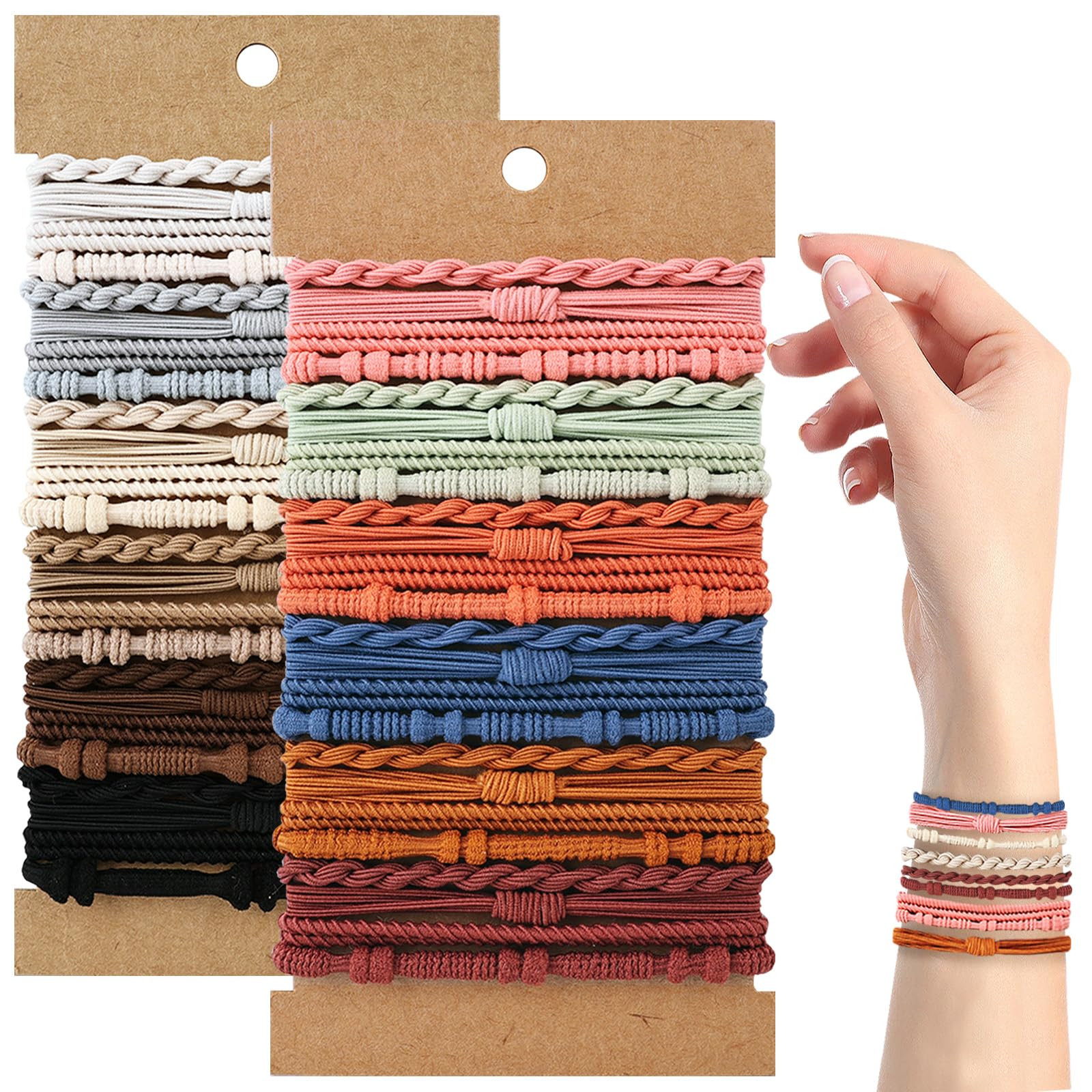 48 PCS Boho Hair Ties, Elastic Hair Tie Bracelets for Women, Cute Hair Ties No Damage, Ponytail H... | Amazon (US)