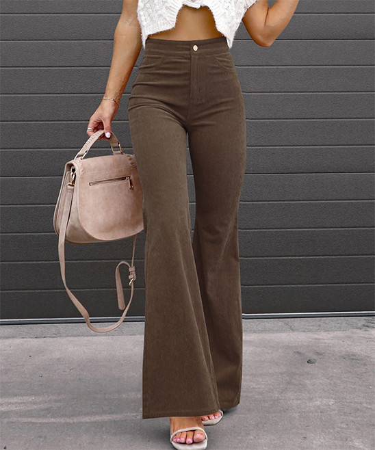 UDEAR Women's Casual Pants Brown - Brown Flare Pants - Women & Plus | Zulily