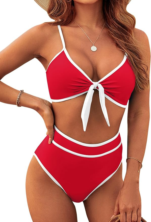 Blooming Jelly Womens High Waisted Bikini Set Tie Knot High Rise Two Piece Swimsuits Bathing Suit... | Amazon (US)