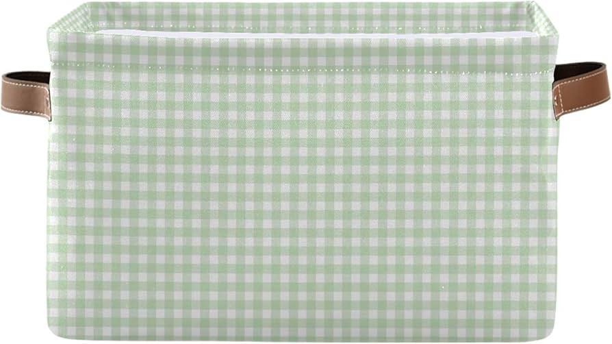 Green Gingham Checkered Storage Basket, Collapsible Canvas Storage Organizer Bins with Handles fo... | Amazon (US)