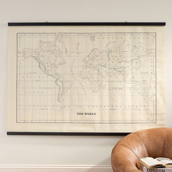 World Map Framed Tapestry (67"x48") | Pottery Barn Teen
