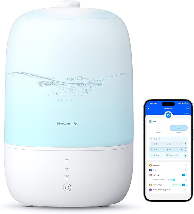 GoveeLife Smart Humidifiers for Bedroom, 3L Top Fill Cool Mist Humidifiers with Essential Oil Dif... | Amazon (US)