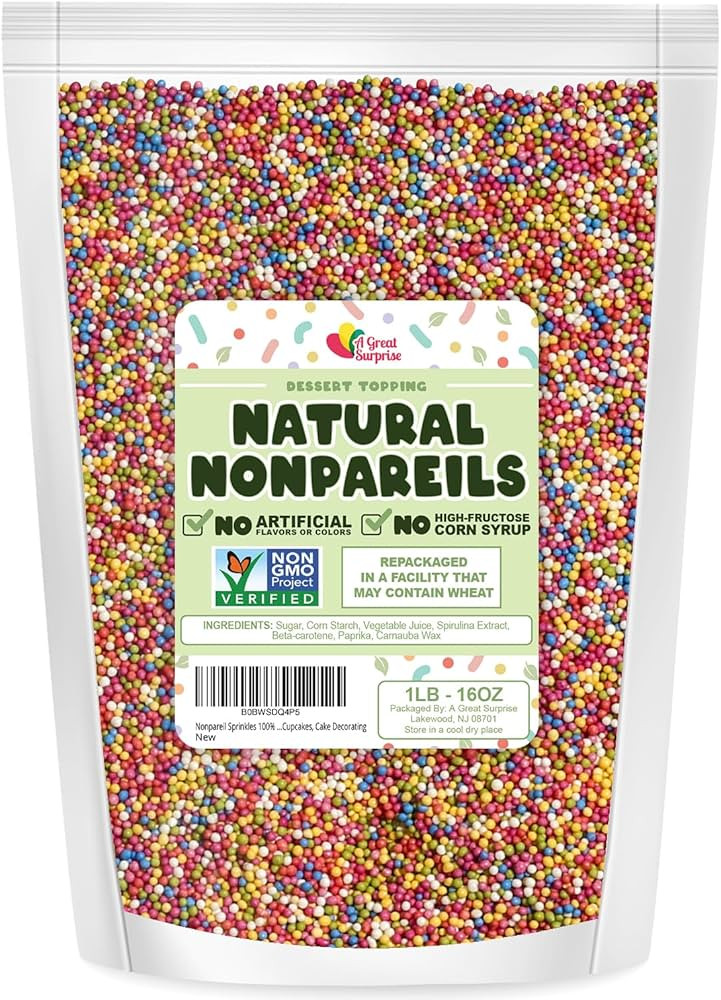 Nonpareil Sprinkles 100% DYE FREE - 1 Pound - All Natural Rainbow Nonpareils - Dyless, Vegan Ice ... | Amazon (US)