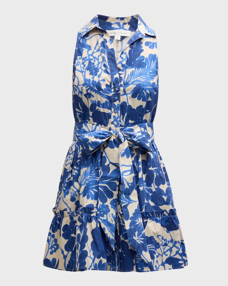 Cara Cara Hannah Floral Cotton Sleeveless Collared Mini Dress | Neiman Marcus