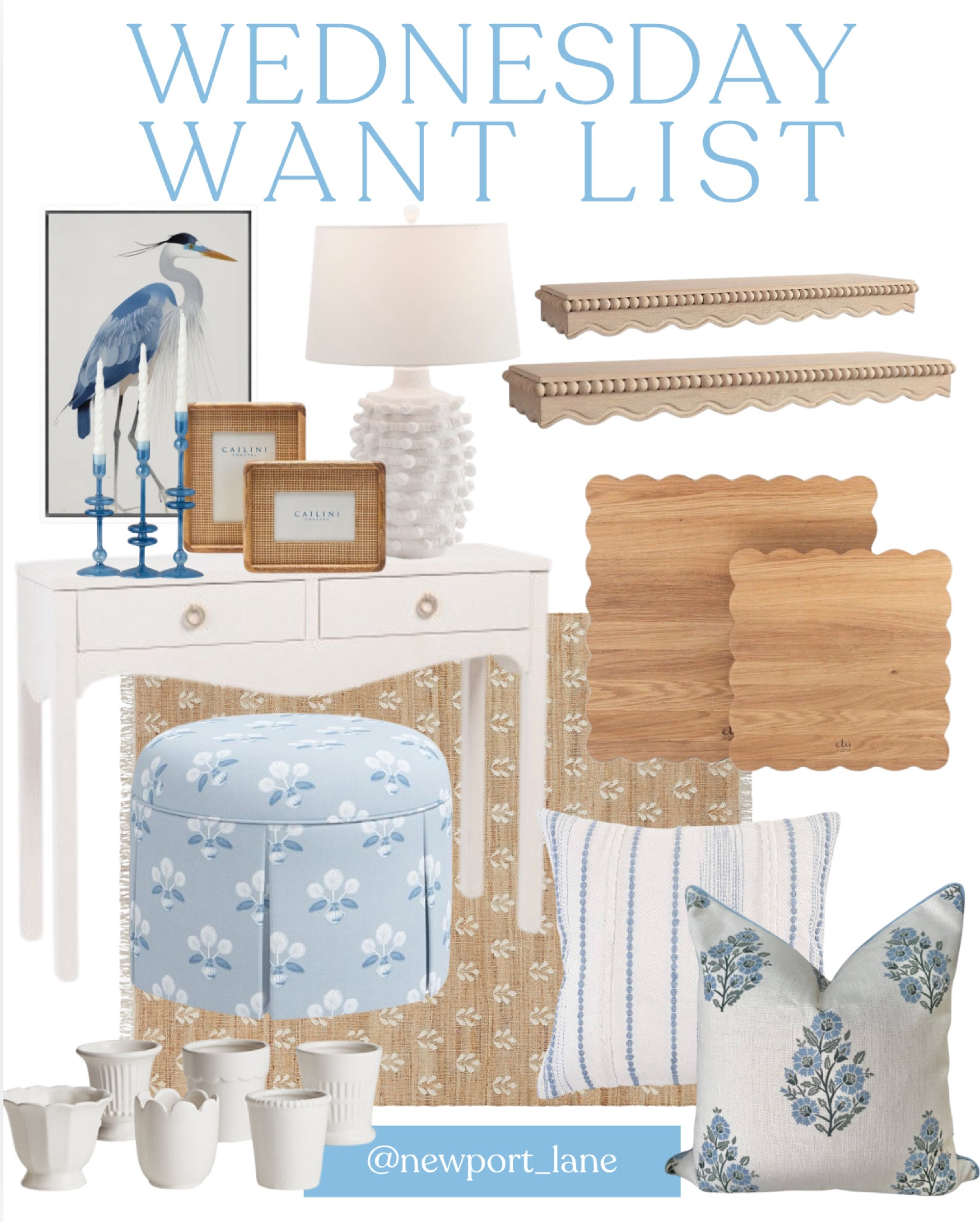 A roundup of my favorite coastal home decor finds! Includes white console table, linen console table, scalloped console table, designer inspired lamp, blue ottoman, block print ottoman, jute rug, block print rug, white planter, blue and white pillow covers, glass candles, scalloped shelves, scalloped cutting board, blue and white decor



#LTKsalealert #LTKfindsunder100 #LTKhome