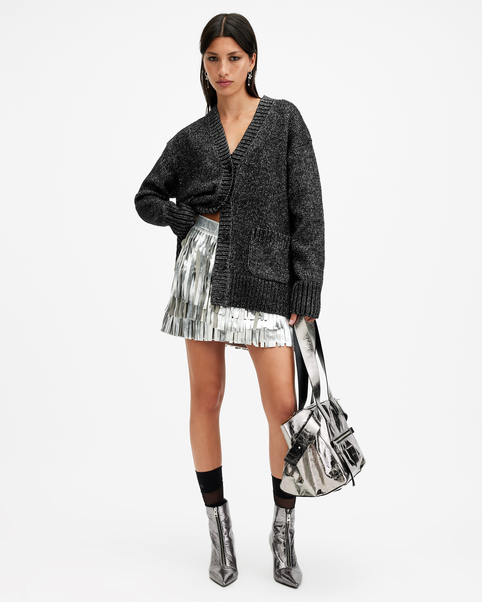 Sabrina Metallic Relaxed Fit Cardigan | AllSaints UK