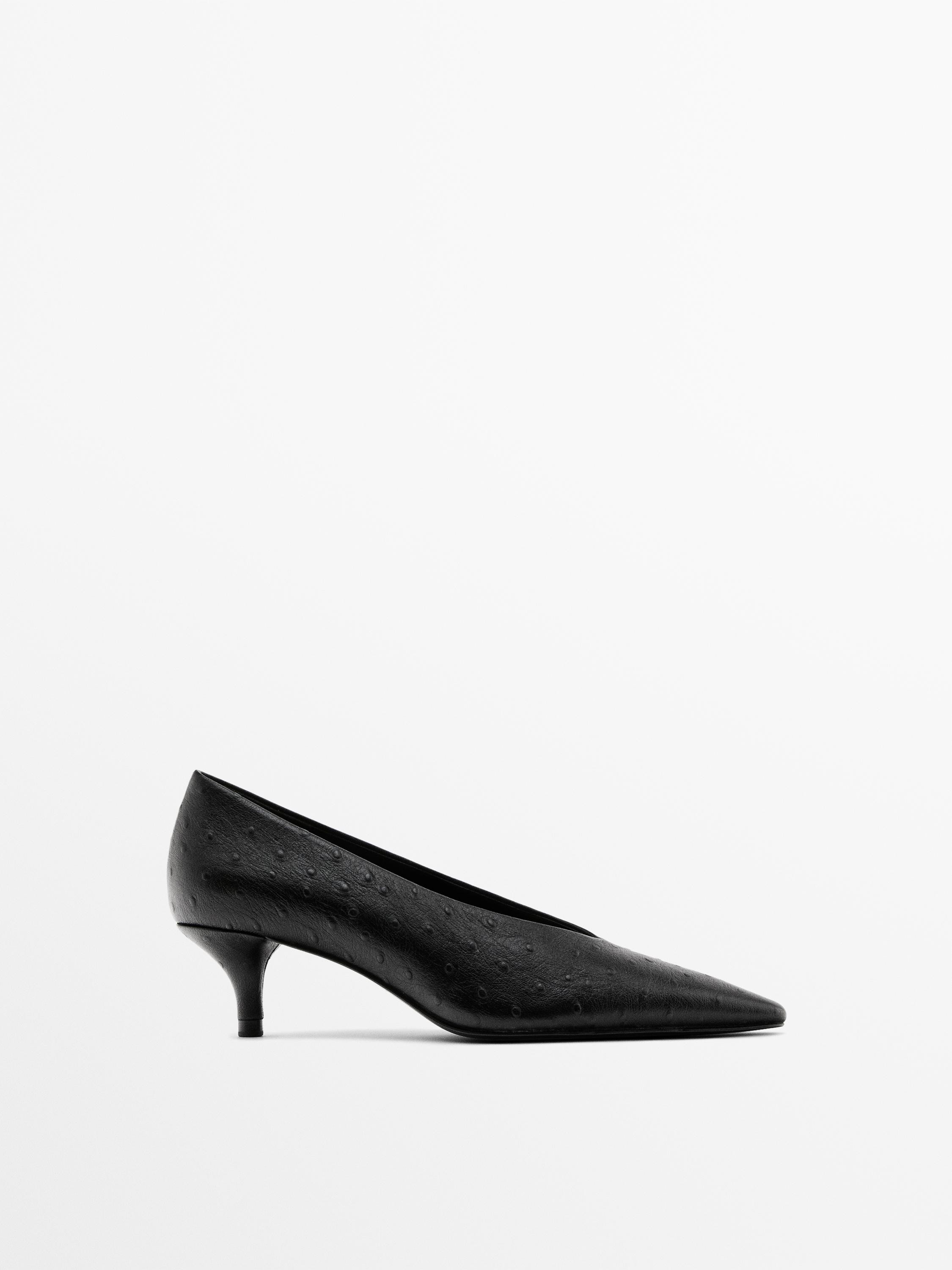 Ostrich print leather court shoes | Massimo Dutti US