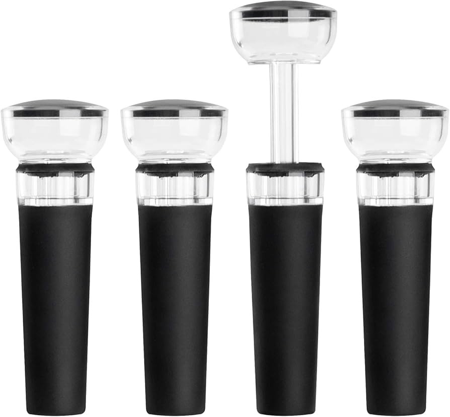 mafiti Set of 4 Wine Stoppers, Wine Bottle Stopper with Built-in Vacuum Wine Saver Pump Food-safe... | Amazon (US)