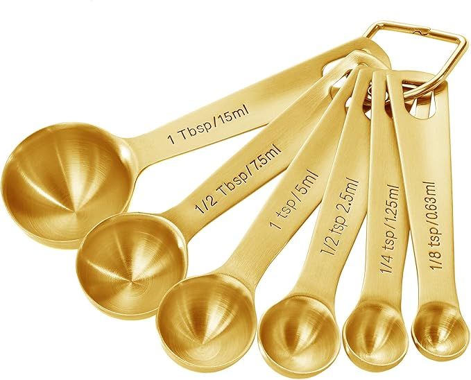 Homestia Stainless Steel Gold Measuring Spoons Set of 6 Pcs: 1/8 tsp, 1/4 tsp, 1 tsp, 1/2 tbsp, 1... | Amazon (US)