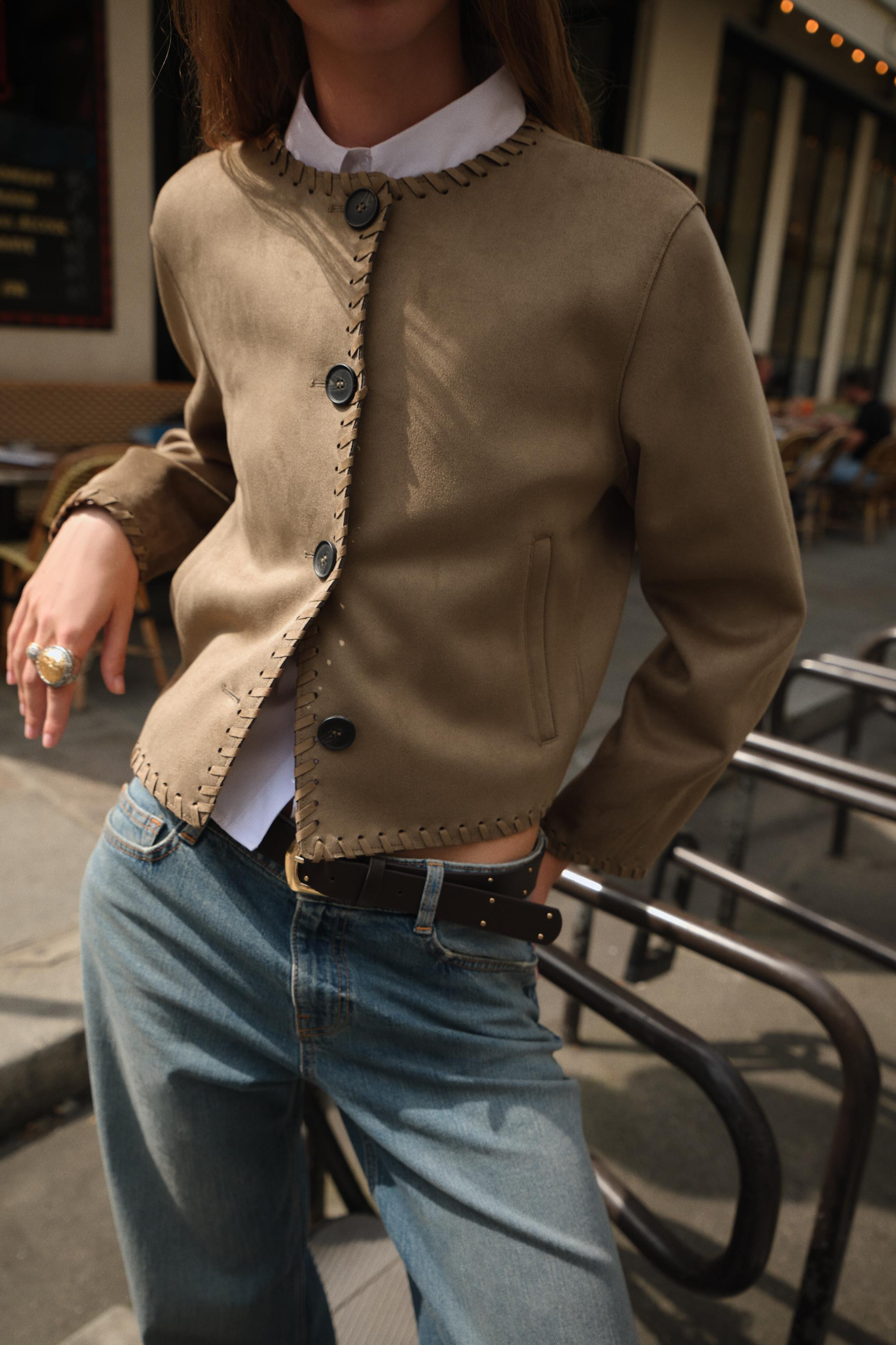 FAUX SUEDE JACKET WITH BRAIDED TRIM | Zara US