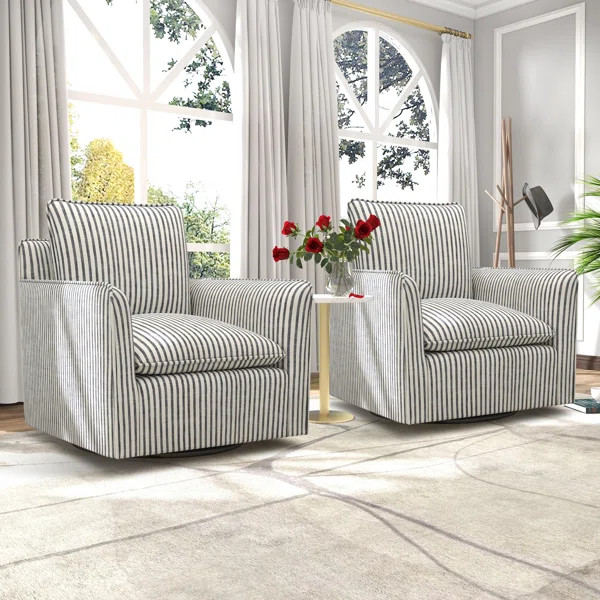 Romines 29.7" W Modern Soft Stripe Upholstered Swivel Barrel Chair with Removable Cushion Set of ... | Wayfair North America