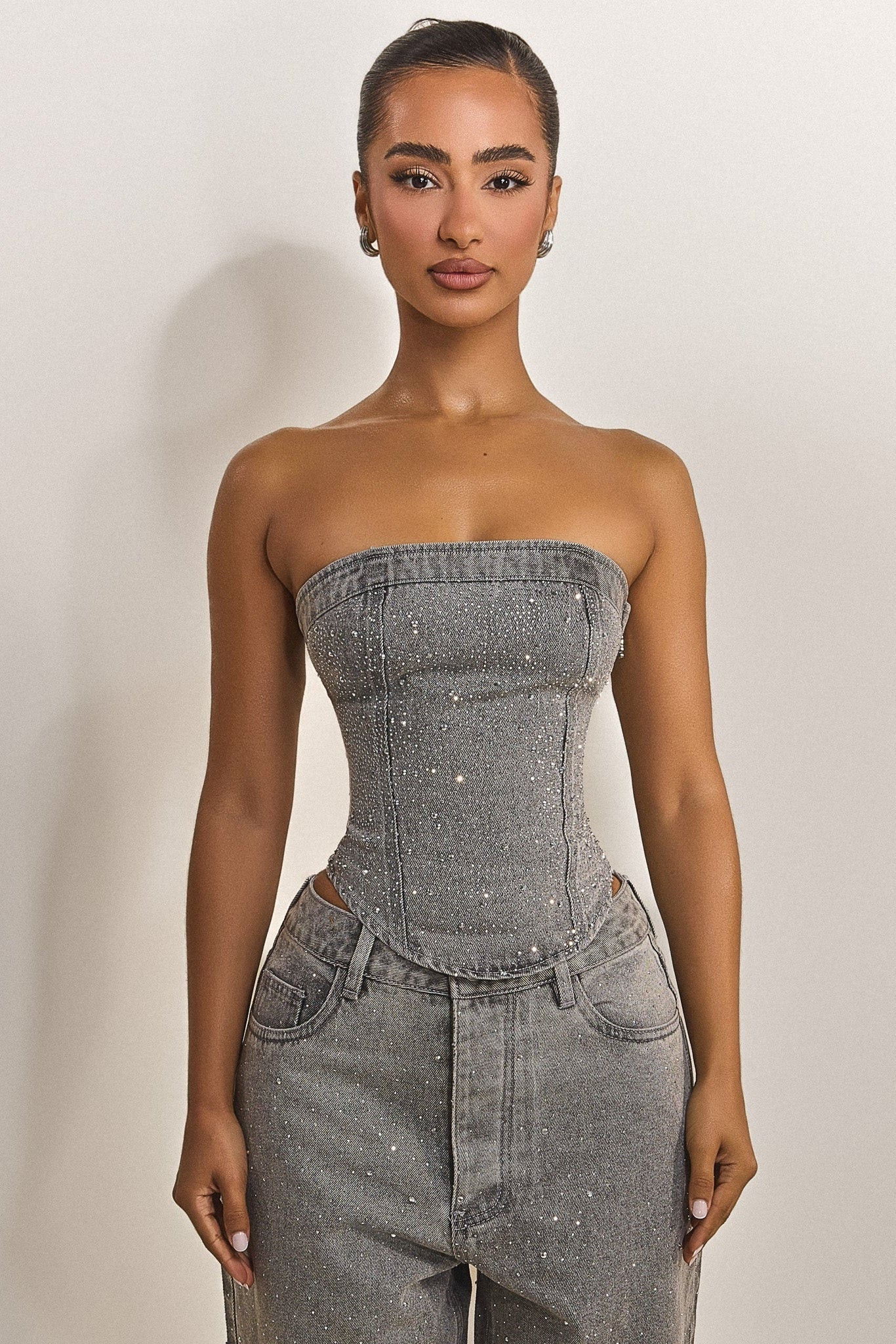 The Kai Rhinestone Corset in Grey | Mars The Label