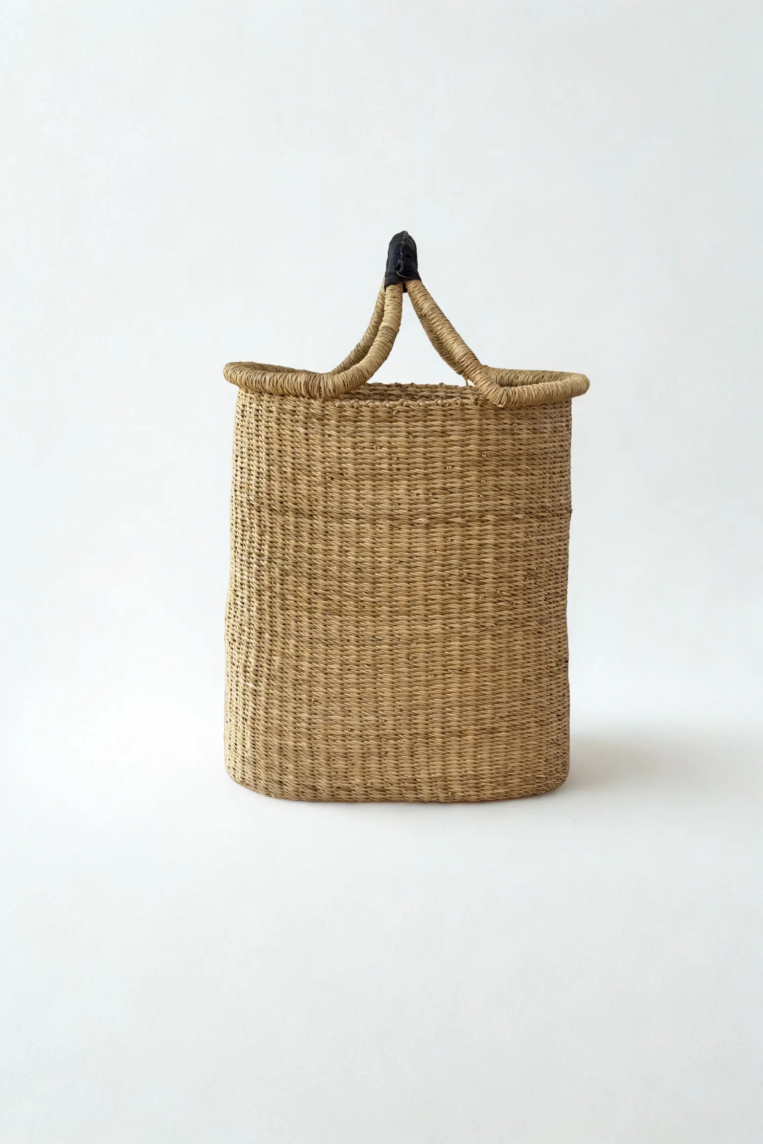 Handwoven Double Weave Pot Basket with Black Leather Handle | Nordstrom | Nordstrom