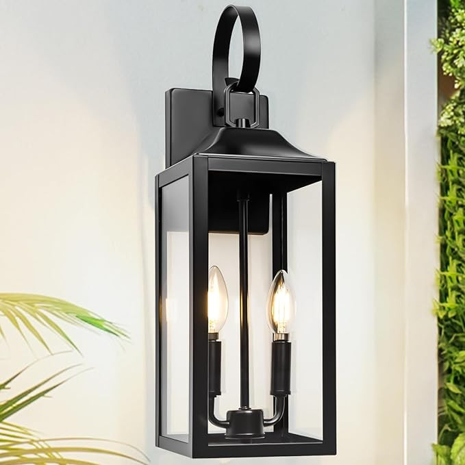 19" Black Outdoor Wall Lantern 2-Light, Large Outside Modern Porch Sconce Light Fixture, Industri... | Amazon (US)