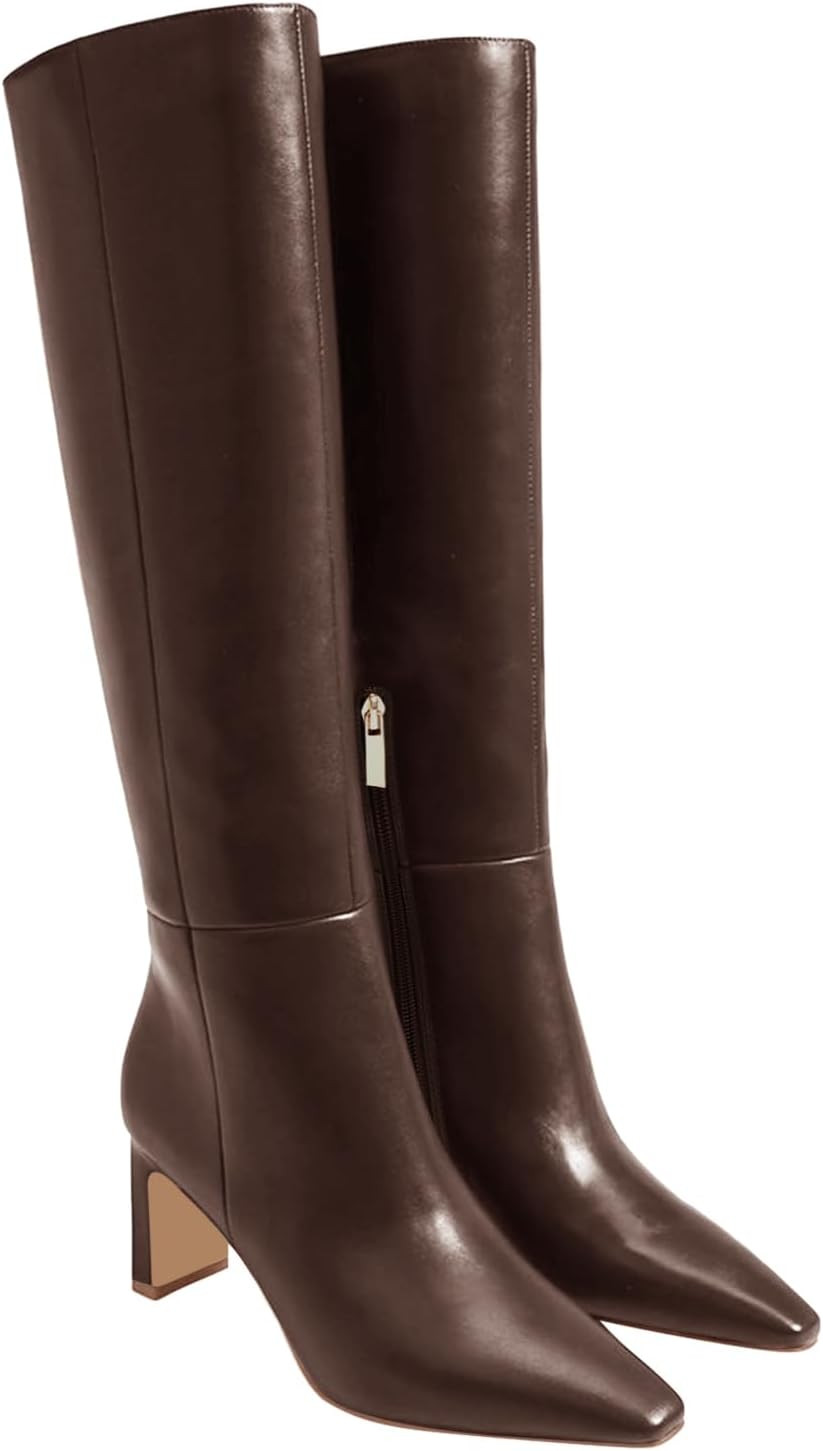 Coutgo Womens Knee High Boots Closed Pointed Toe Chunky Heel Tall Boots Side Zipper Fall Dress Boot Shoes | Amazon (US)