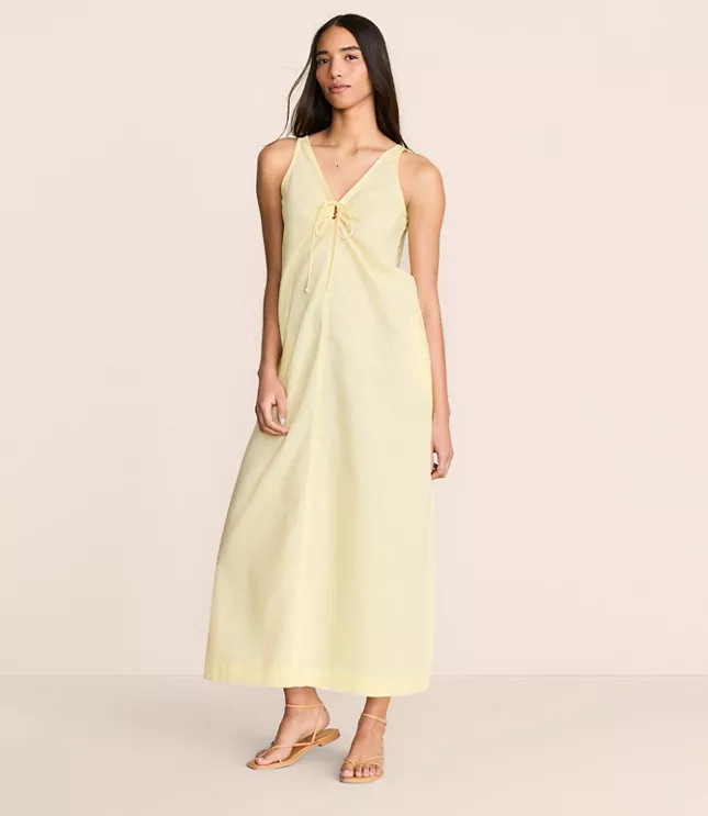 Lou & Grey Linen Cotton Tie Keyhole Maxi Pocket Dress | LOFT