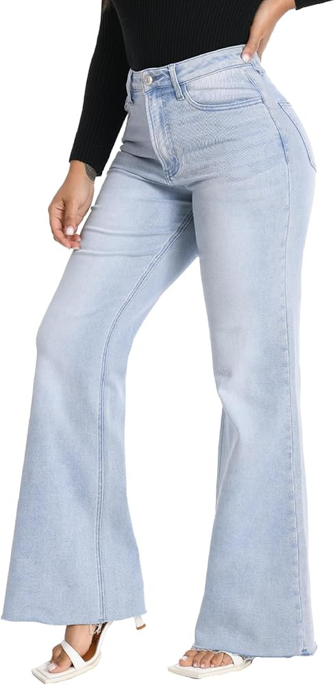 ONESO Wide Leg Jeans for Women High Waisted Stretchy Baggy Jeans BBL Loose Fit Tummy Control Deni... | Amazon (US)