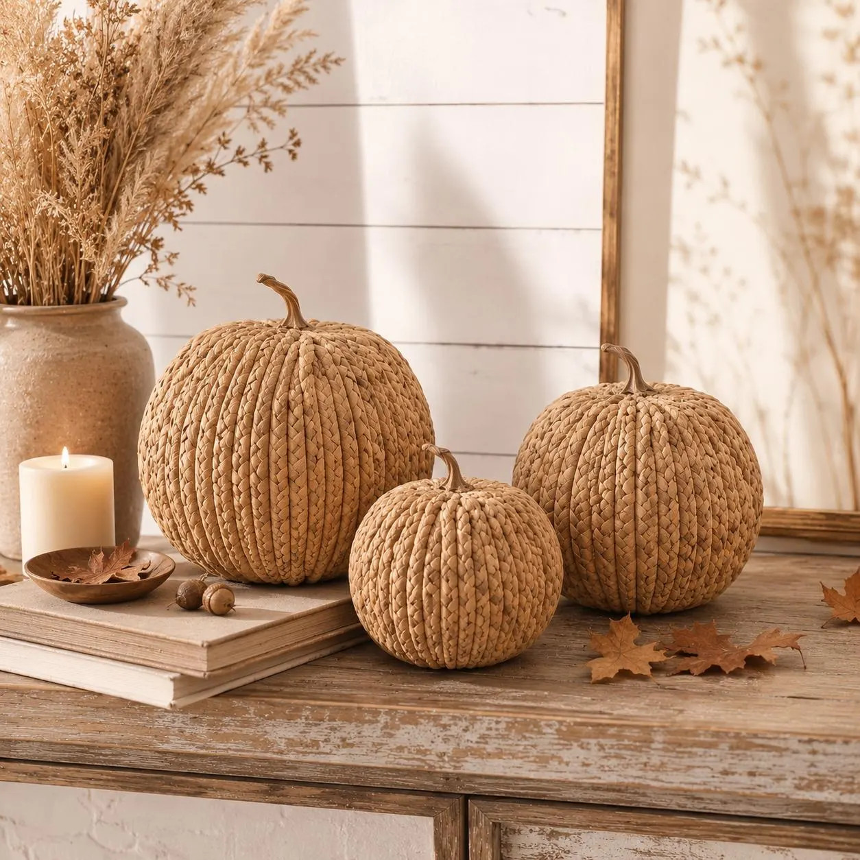 Handwoven Rush Grass Pumpkin Decor, Boho Fall Home Accent, Rustic Farmhouse Thanksgiving Centerpiece, Autumn Table Decoration Gift | Etsy (Global)