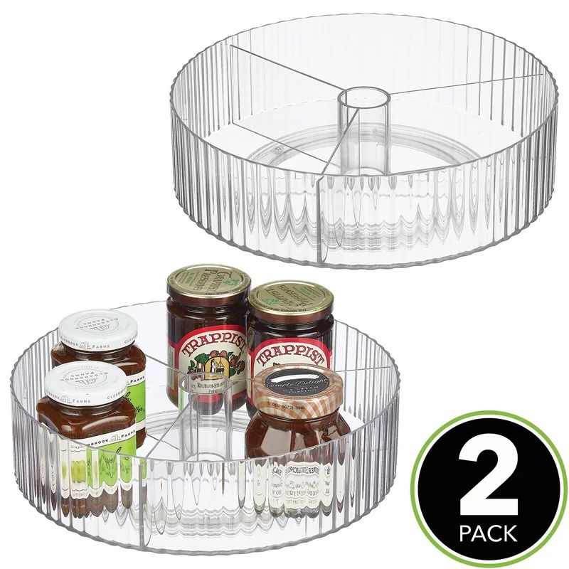 Mdesign Fluted Lazy Susan Divided Spinner For Kitchen Organizing, 2 Pack - Clear | Wayfair North America