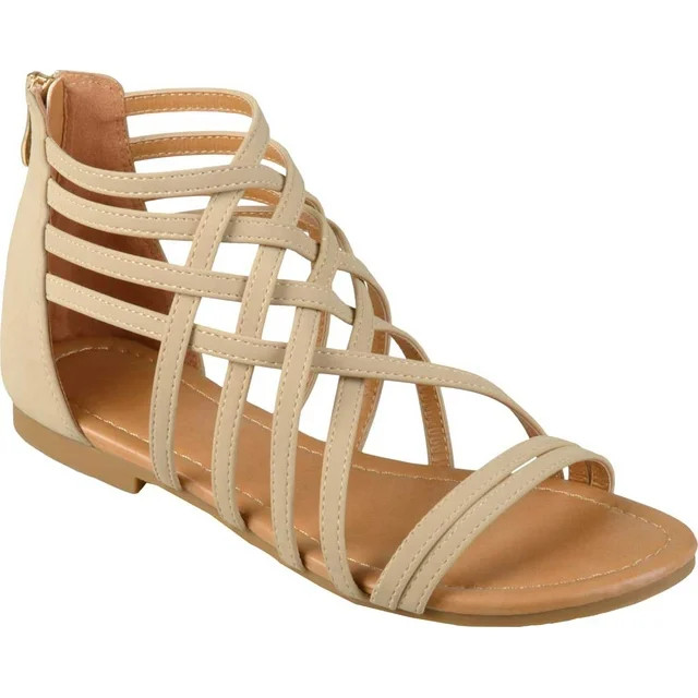 Women's Journee Collection Hanni Flat Strappy Sandal Nude Faux Leather 9 W | Walmart (US)