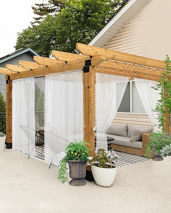 HolidayIdeas All Weather White Outdoor Sheer Curtains for Patio Waterproof 6 Pcs Rod Pocket Indoo... | Amazon (US)