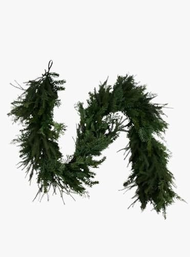 Grand Luxe Mixed Pine and Juniper Garland with Decorative Bow Ornament, Artificial Holiday Greenery, Available in 6 Ft or 9 Ft (Garland 9 Ft w/Silver Bead Bow) | Amazon (US)
