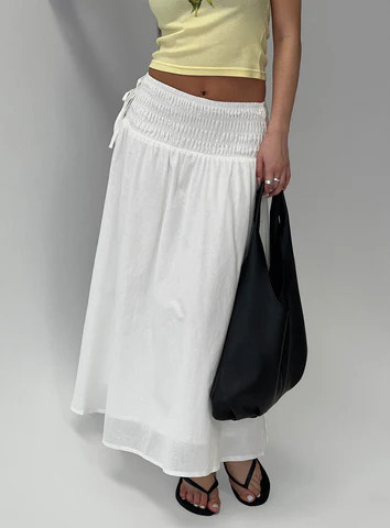 Vence Ruched Maxi Skirt White | Princess Polly US