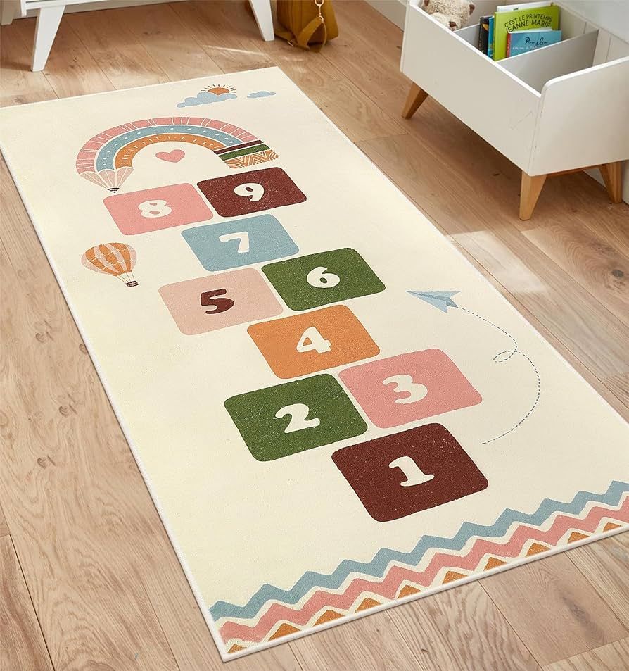 STARUIA Colorful Hopscotch Kids Rug for Playroom,Non-Slip Washable Rug for Kids Room,Soft Nursery... | Amazon (US)