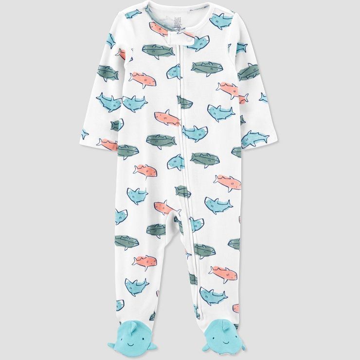 Carter's Just One You® Baby Boys' Shark Footed Pajama - White/Teal Blue | Target