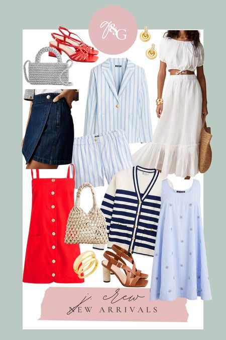 J. Crew NEW ARRIVALS// summer outfit inspo // matching sets, embellished dress, denim skirt, striped sweater, preppy summer style 

#LTKSeasonal #LTKFindsUnder100 #LTKStyleTip