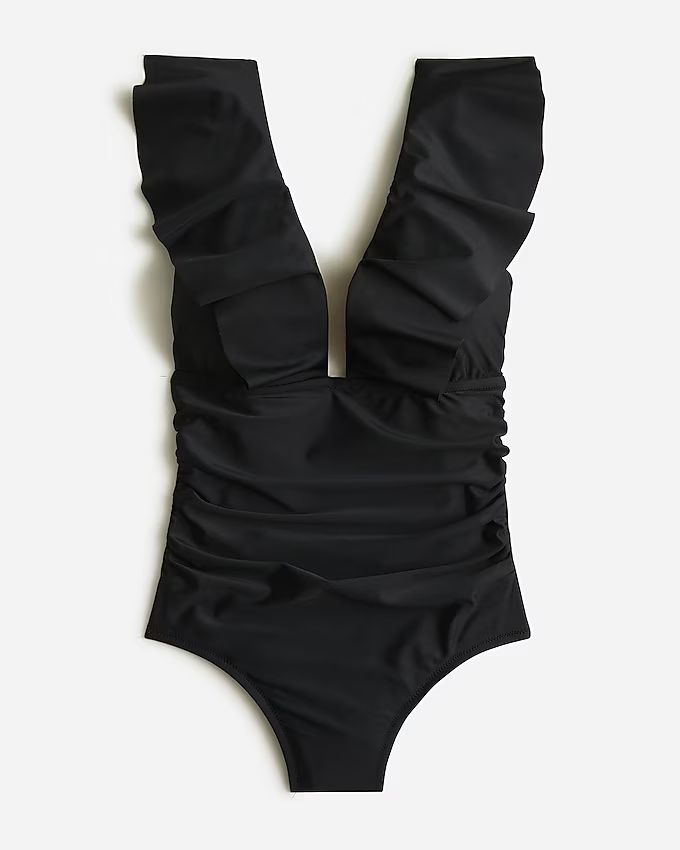 Ruffle V-neck ruched one-piece swimsuit | J.Crew US