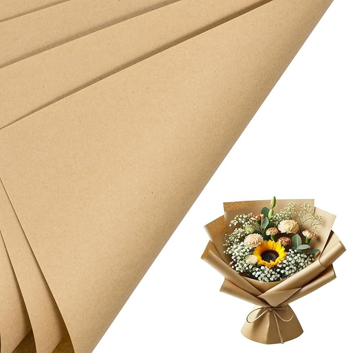 RUSPEPA 20 Sheets Kraft Flower Wrapping Paper, Reversible Floral Bouquet Paper, Kraft Solid Color... | Amazon (US)