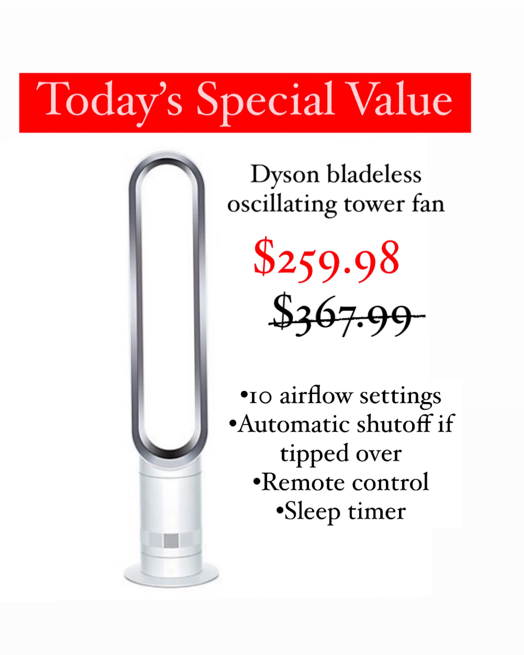 Dyson AM07 bladeless oscillating tower fan on today’s special value for $259.98! @qvc #loveqvc

#LTKSaleAlert