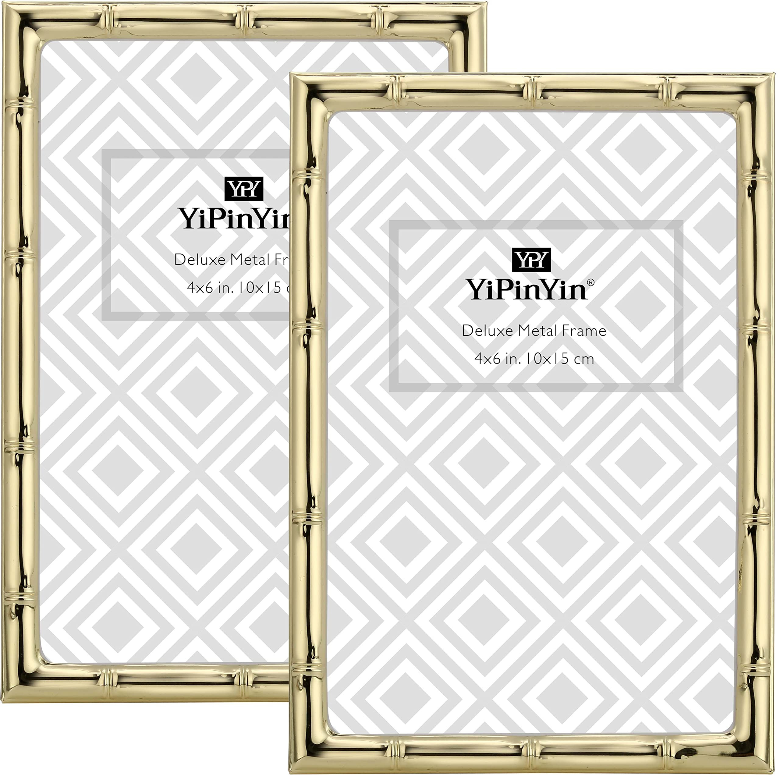 4x6'' Bamboo Detail Design Gold Metal Picture Frame 2pack, Elegant gold Plated Photo Frames 4 x 6... | Amazon (US)