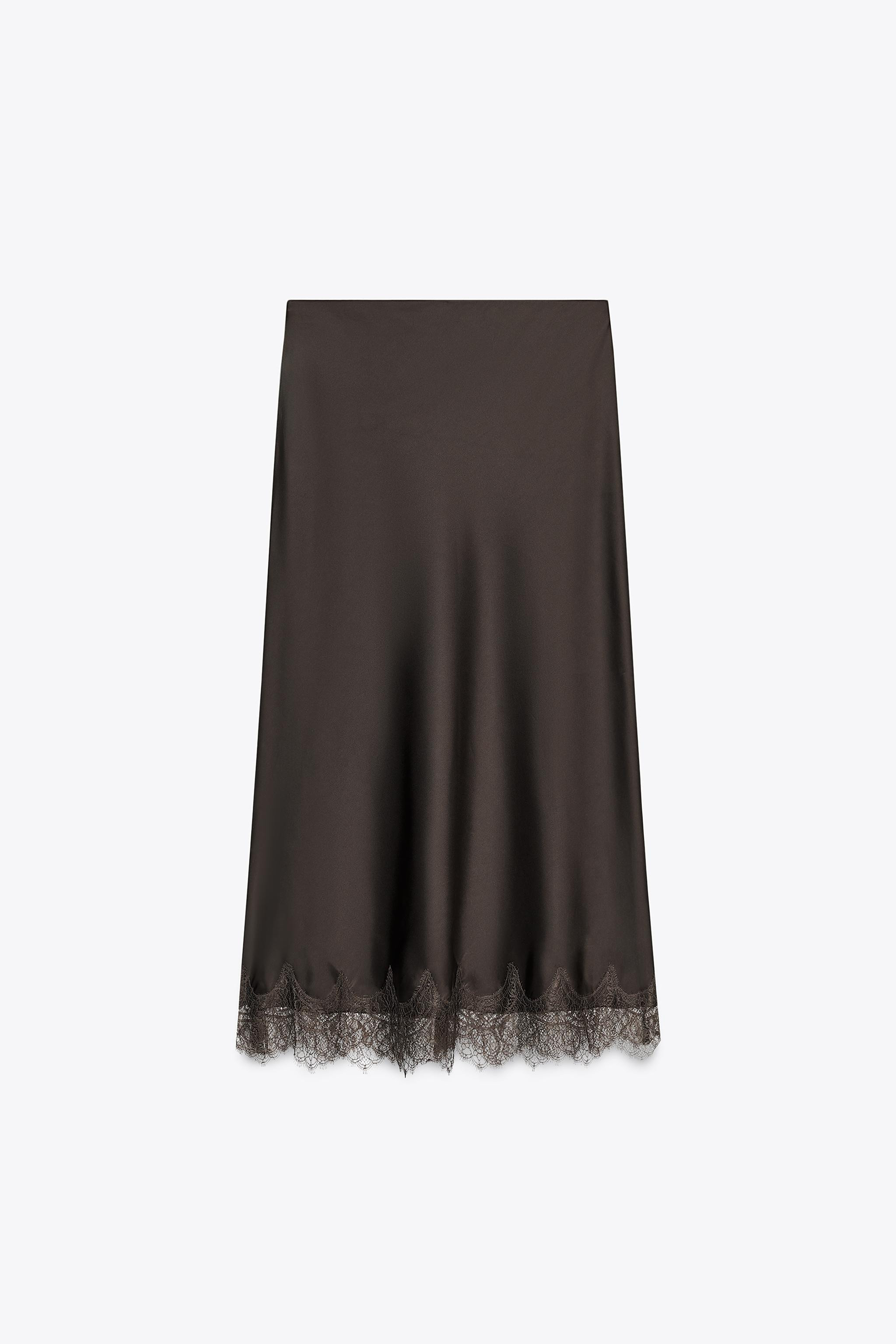 LACE SATIN MIDI SKIRT | Zara US